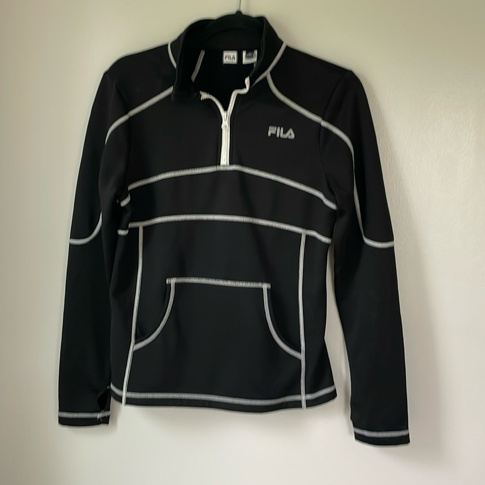 Black Fila with partial zip front size M 💯 polyester